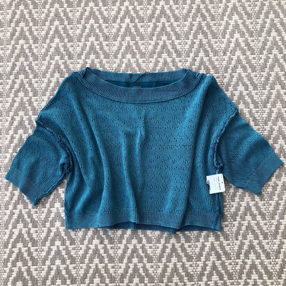 Free People sand castle boxy knit cropped pullover sweater top size small